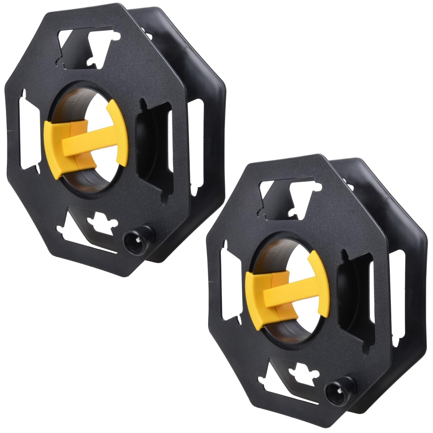 Preiswert&Gut 2x Kabeltrommel leer Set mit Drehknopf - Kabelaufroller und Schlauchtrommel für CEE Kabel Gartenschlauch Seil - Innenachse 13,2 cm Kunststoff schwarz gelb