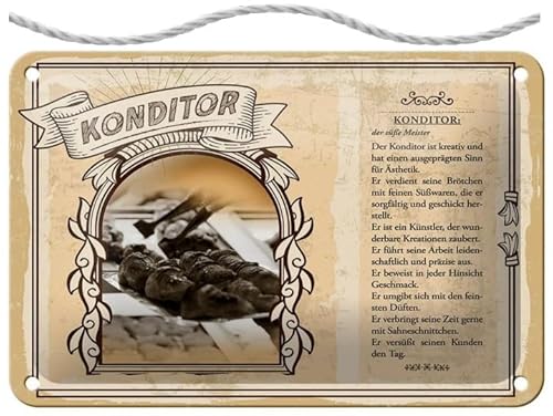 Targa in metallo con cordoncino, 18 x 12 cm, cartello professionale: pasticcere – Blechemma
