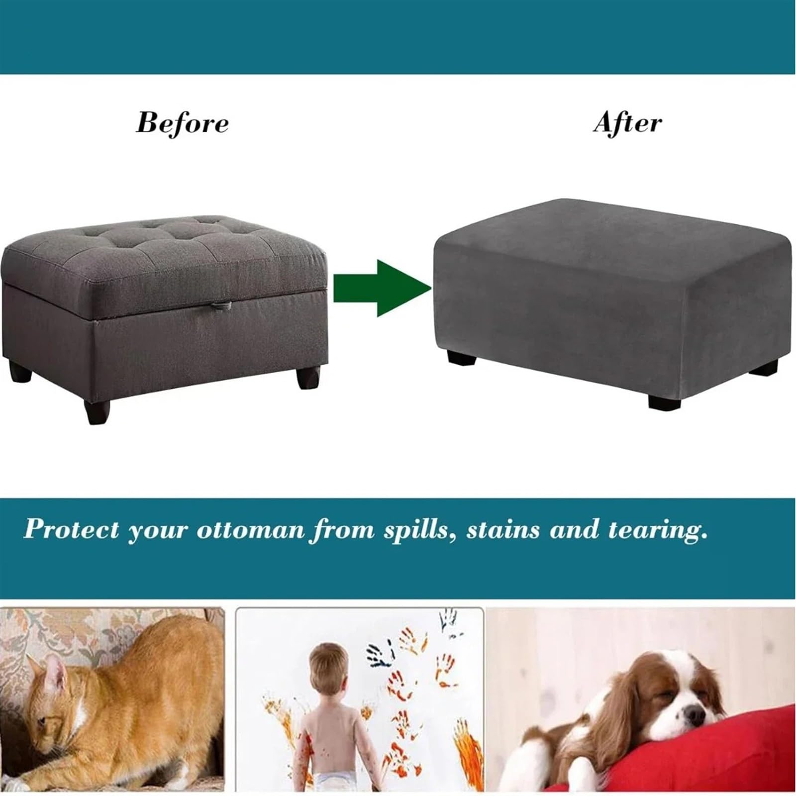 Footstool Puf Cover Fundas de Almacenamiento Plegables y elásticas rectangulares Terciopelo 4 tamaños for reposapiés otomano Lavables extraíbles para Sala Dormitorio(Orange,XL)