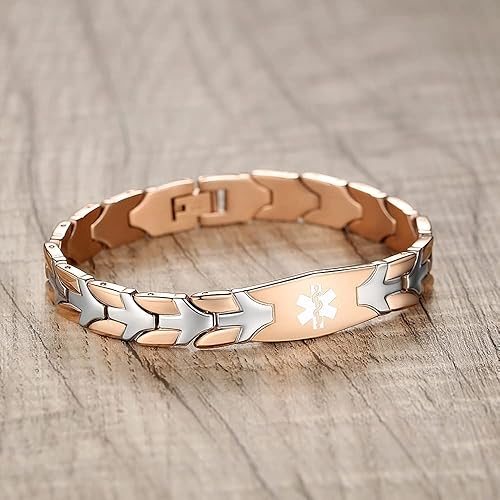 Miniatura 2 de LinnaLove Pulseras de alerta médica de pez volador para hombres y mujeres, pulseras médicas de acero inoxidable con grabado gratis, 8.5 pulgadas