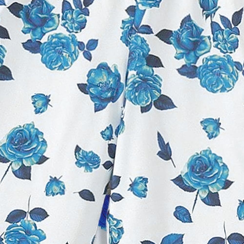 Girl's 2 Piece Jumpsuits Casual Overalls Rompers Outfits Puff Sleeves Top and Blue Rose Print Wide Leg Pants