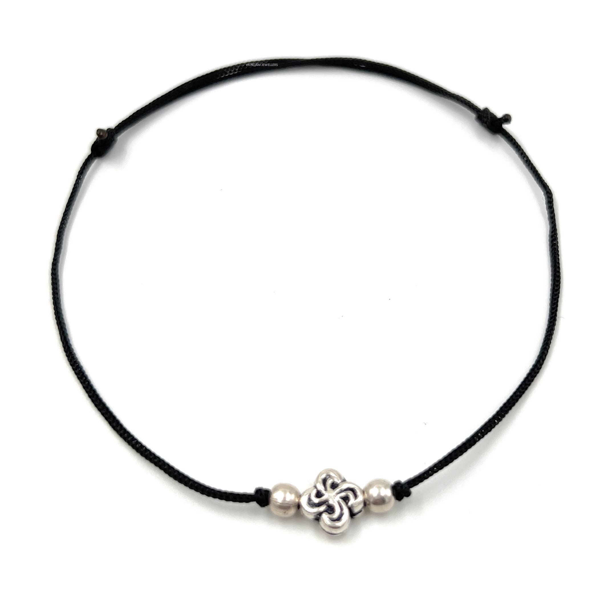 VRINDAM JEWELLERS Designed 925 Sterling Silver Black Threaded Anklet For Girls & Women With Flower charm Single Piece Light Weight 1.60 GM Size Adjustable (B09R7ZRMSR) Amazon Price History, Amazon Price Tracker