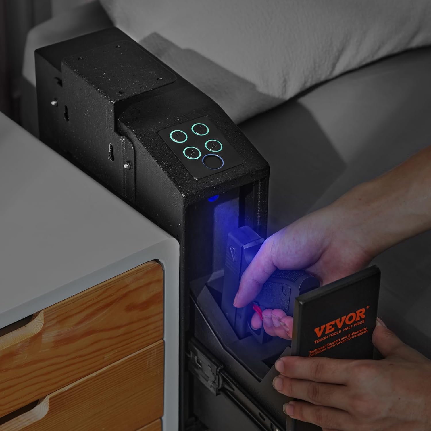VEVOR Gun Safe for Pistols, Biometric Gun Safe with Three Quick Access Ways of Fingerprints, Passwords and Keys, Handgun Safe for 1 Pistol for Home, Bedside, Nightstand, Wall
