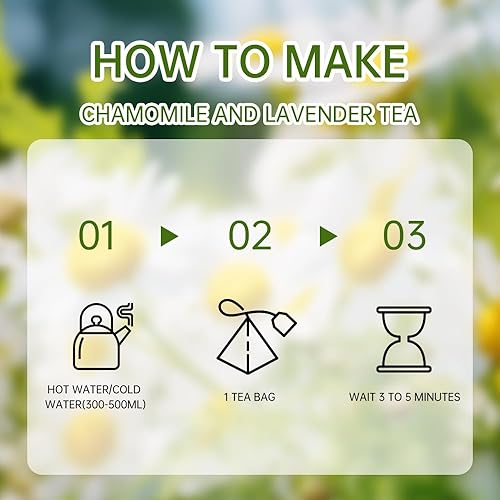 Miniatura 6 de HANFANGLING Té de hierbas de manzanilla y lavanda para aliviar el estrés, ayuda al sueño, saborea el aroma floral, 20 bolsas de té de 0.85 onzas