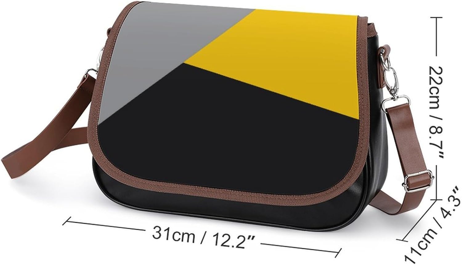 Gray Yellow And Black GeoWomen's Faux Leather Crossbody Bag, Waterproof Wrinkle-Resistant Shoulder Bag with Detachable Strap, Large Capacity Casual Handbag, Fashion Daily Purse for Shopping Work Datin