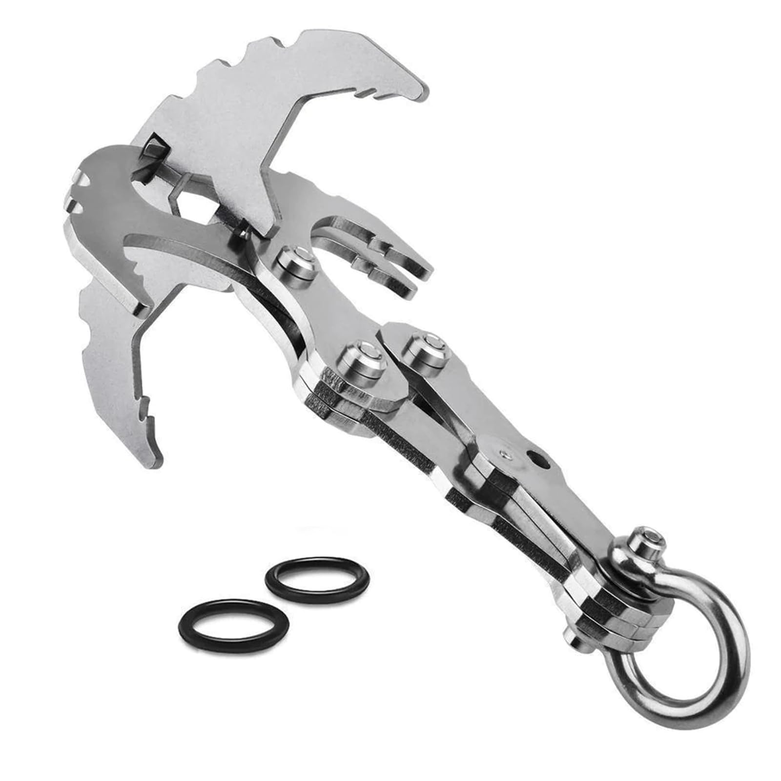 SHEYLE Stainless Steel Survival Folding Grappling Gravity Hook,Folding Climbing Claw, Climbing Claw Outdoor Carabiner Tool. (silver,1pcs)