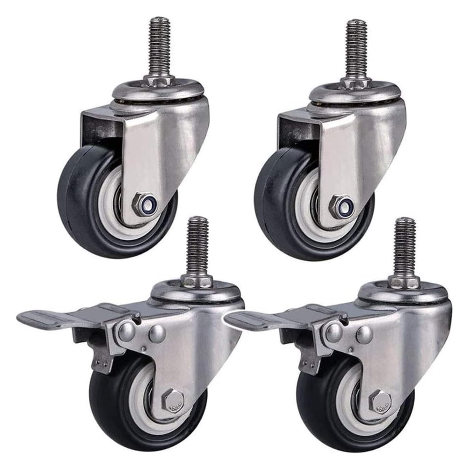 Ruote girevoli, Ruote girevoli, Ruote girevoli, Ruote girevoli con Filettatura M8/M10/M12 per mobili da 1,5''/2 Pollici (50 mm) in PU Silenzioso per impieghi gravosi da 300 kg con 2 Freni +