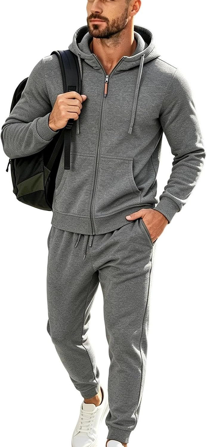 Men's Full Zip Hoodie Jogger Set 2 Piece Navy Blue Tracksuit