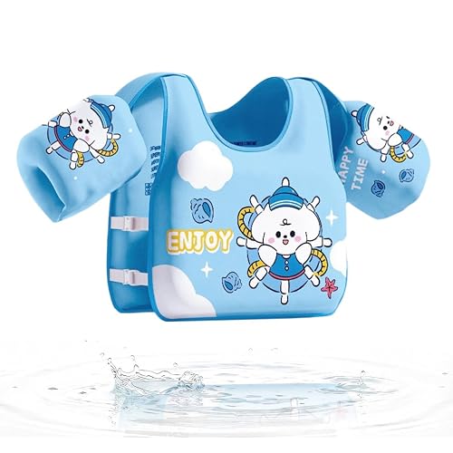 Proberos® Kids Swim Float Vest Non-Inflatable Swim Buoyancy with Arm Floats Adjustable Toddler Swim Aid Foam Inserts Buoyancy, Cartoon Swimming Training Polyester Jacket for Pool Water Learning