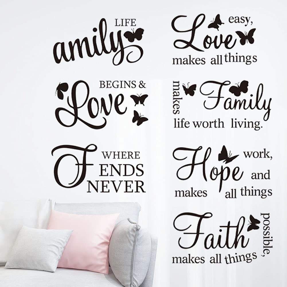 7 Sheets Bible Vinyl Wall Decals, Faith Hope Love Family Scripture Wall