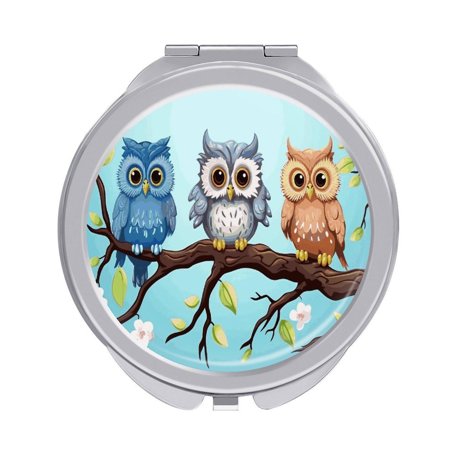 FekiLoot Owls on A Branch Travel Makeup Mirror 2 X /1 X Magnifying Slim Pocket Mirrors Compact for Purse Travel Makeup Mirrors for Pocket, Handbag, Purse Women Gift