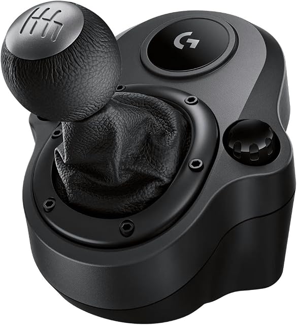 Logitech G Dźwignia zmiany biegów Driving Force do G923, G29 lub G920, 6 biegów, bieg wsteczny Push Down, stal i skóra, czarna