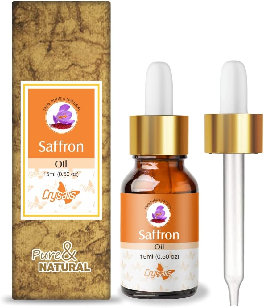 Crysalis Pure Natural Undiluted & Organic Standard Saffron(Crocus sativus) Essential Oil Steam Distilled Hair &Skincare Anti- Acne Minimizes Dead Skin Cells Brightens Complexion Massage Oil - 15ML
