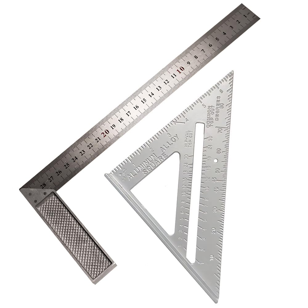 2PCS Metal Speed Square Set, 7-inch Triangle Ruler and 12-inch Angle Ruler