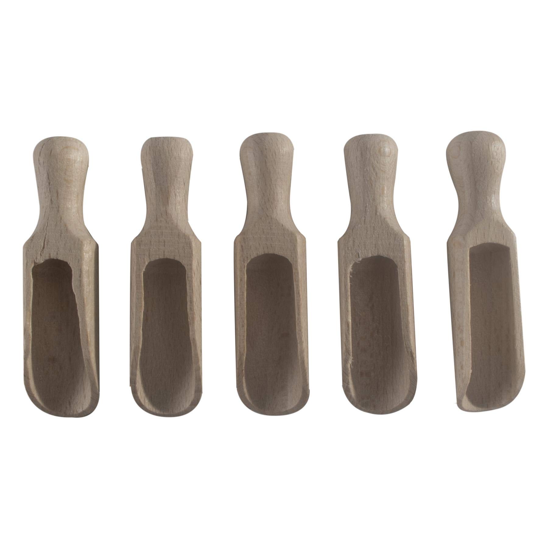 WooDeeDoo Wooden Scoop | 5 Pcs Small 7 cm | Natural Beechwood | Bath Salt Flour Herbs Spices Sugar Soil Sand Coffee Baby Milk Laundry Detergent Washing Powder | Kitchen Cooking Tool Utensils