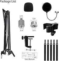 Vista 7 de Soporte de micrófono con brazo para Blue Yeti, Nano, HyperX QuadCast Snowball Fifine y más micrófono, brazo de brazo ajustable con tornillo de 3/8