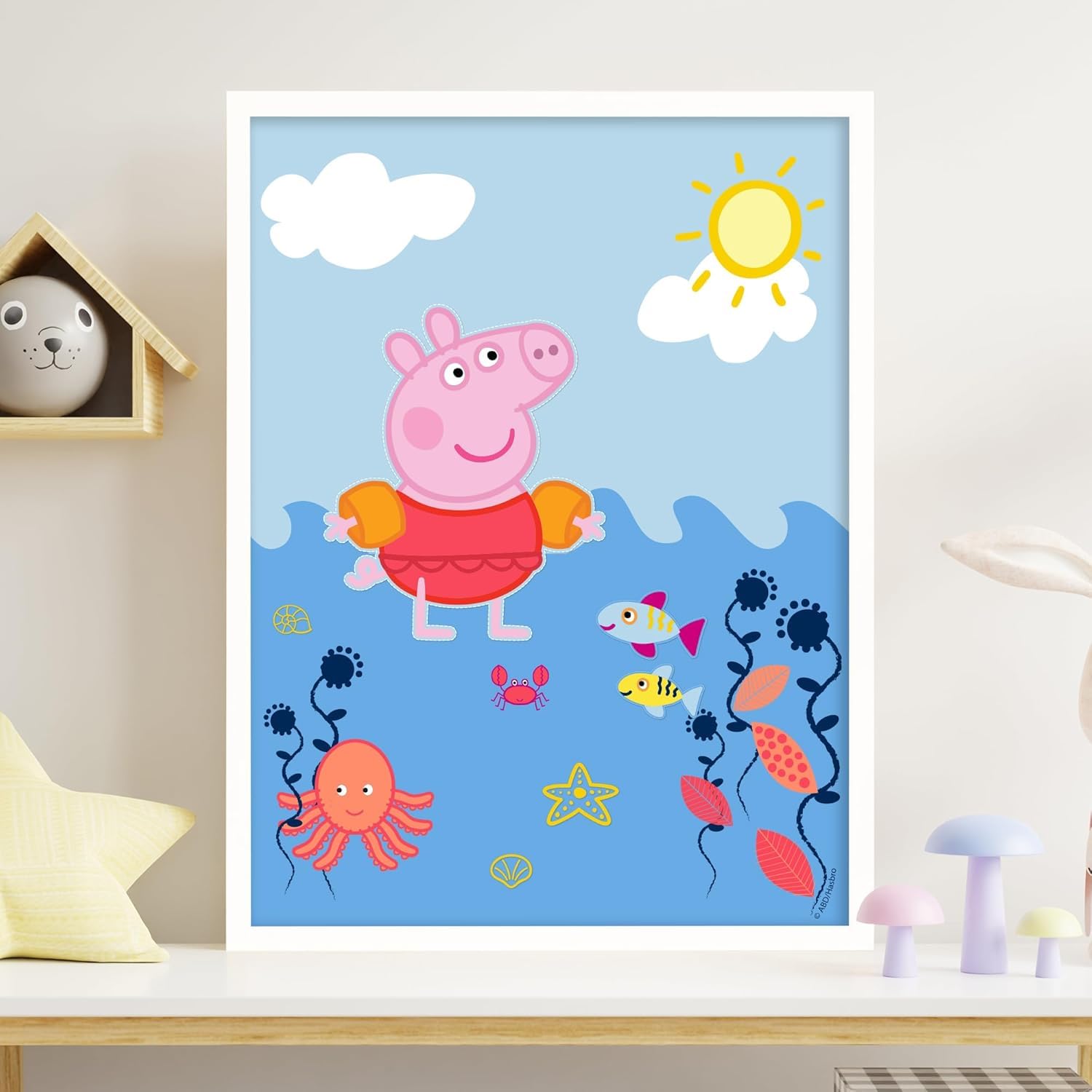 Themed Blue Peppa Pig Print - Peppa Ocean Swimming Poster Wall Art (29.7Cm X 42Cm - A3)