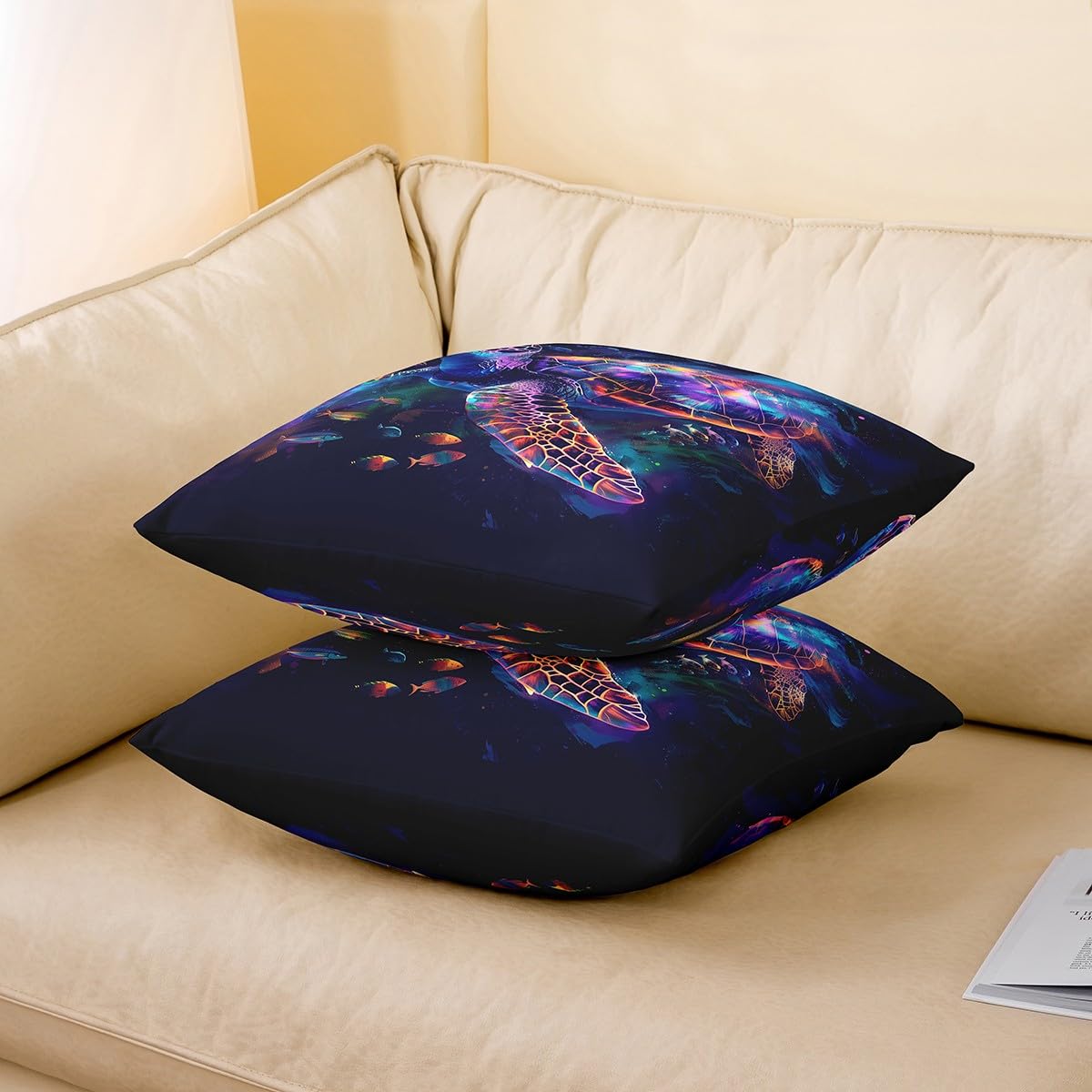 Federa Per Cuscino 45x45 Cm Con Tartaruga Marina - Morbida Microfibra, Tema Oceano - Decorazione Divano, Casa - Solo Federa, Stampa Su Un Lato