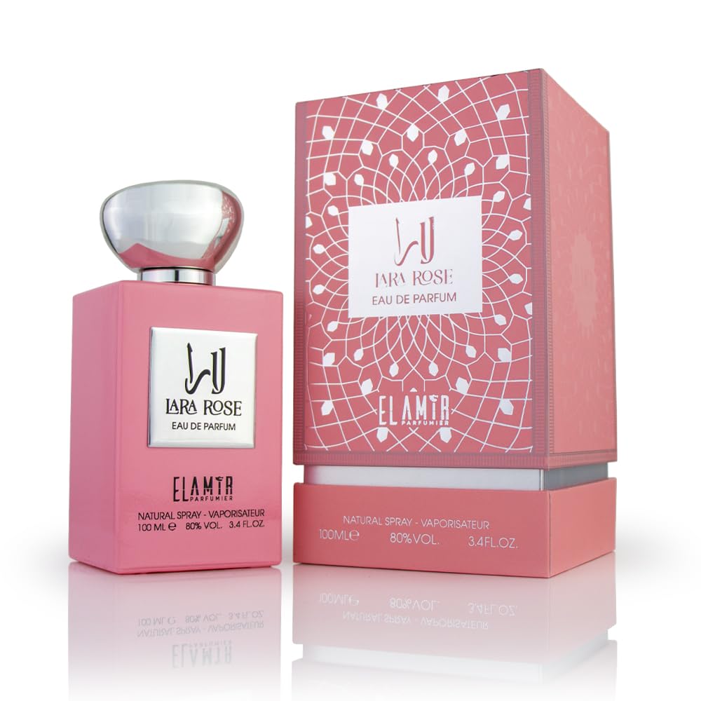 Eau de Parfum Lara Rose 100 ml dla kobiet, wyrafinowane orientalne perfumy, nuty orchidei, wanilii i drzewa sandałowego, wyprodukowane w Dubaju przez EL AMIR PARFUMIER