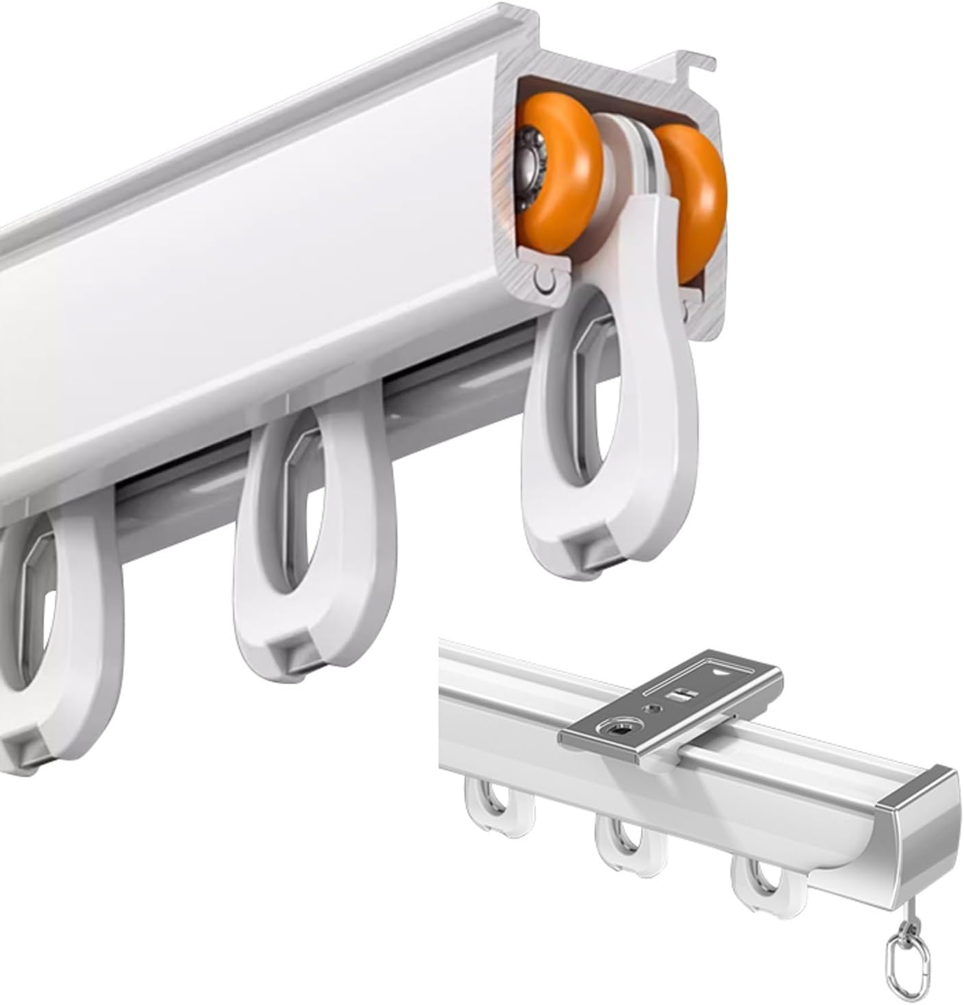 Room Divider Curtains Rails Silence Curtain Track Heavy Duty Curtain Rods for Windows Living Room Kitchen Bedroom Bathroom(White-top,150cm-59in)