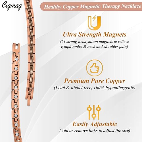 Miniatura 4 de Collar de cobre para hombres y mujeres  Collar magnético 99% sólido cobre puro anillo conjunto de imanes ultra fuertes  con herramienta de tamaño