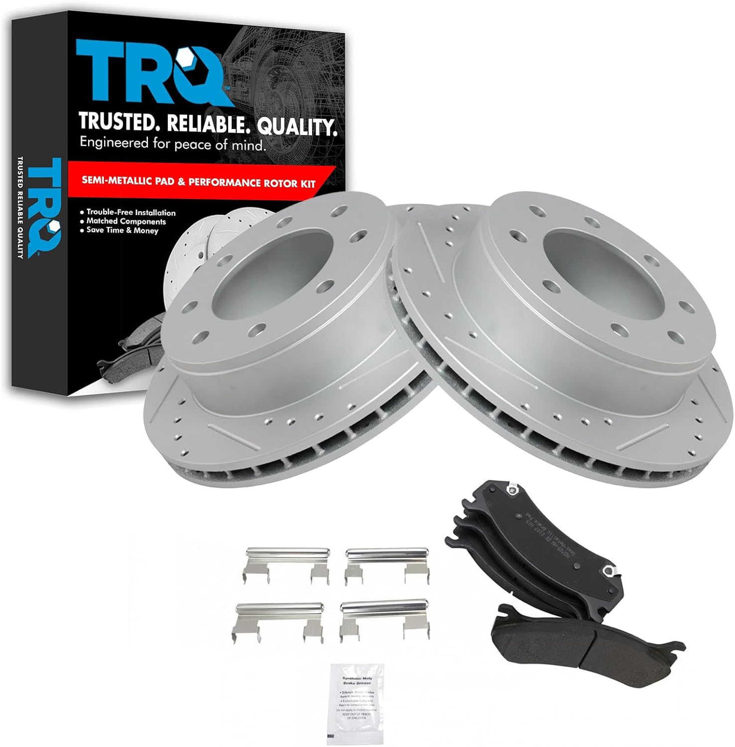 TRQ Rear Performance Drilled Slotted Brake Rotor Pad Set for Chevy Truck