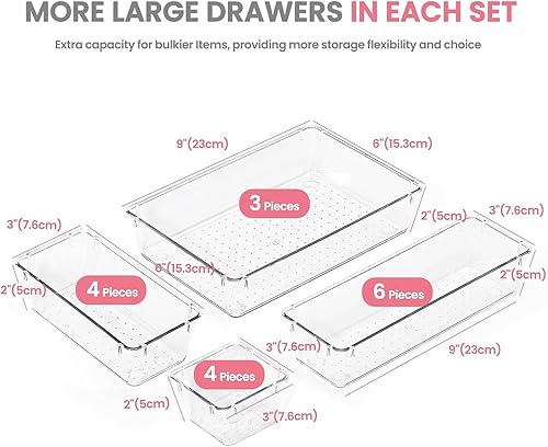Miniatura 10 de HOUSE DAY Organizador de cajones de escritorio, 4 unidades, 9 x 3 x 2 pulgadas, organizadores de cajones transparentes con almohadillas de silicona,