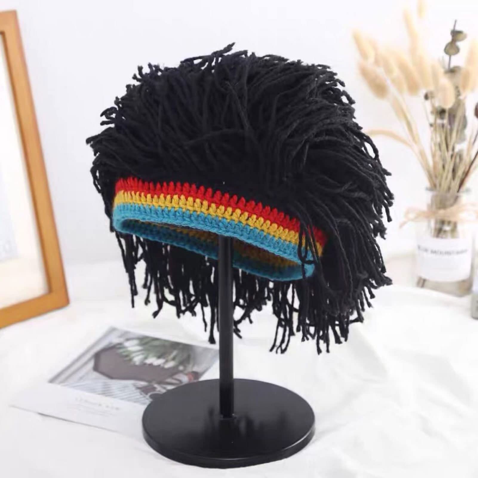 Topyond Gorros De Peluca Divertidos De Punto Alta Elasticidad Mantener Caliente Gorro De Punto con Rastas Sombreros Hombres Ropa De Invierno para Hombres Navidad Halloween Pelucas Para Niñas