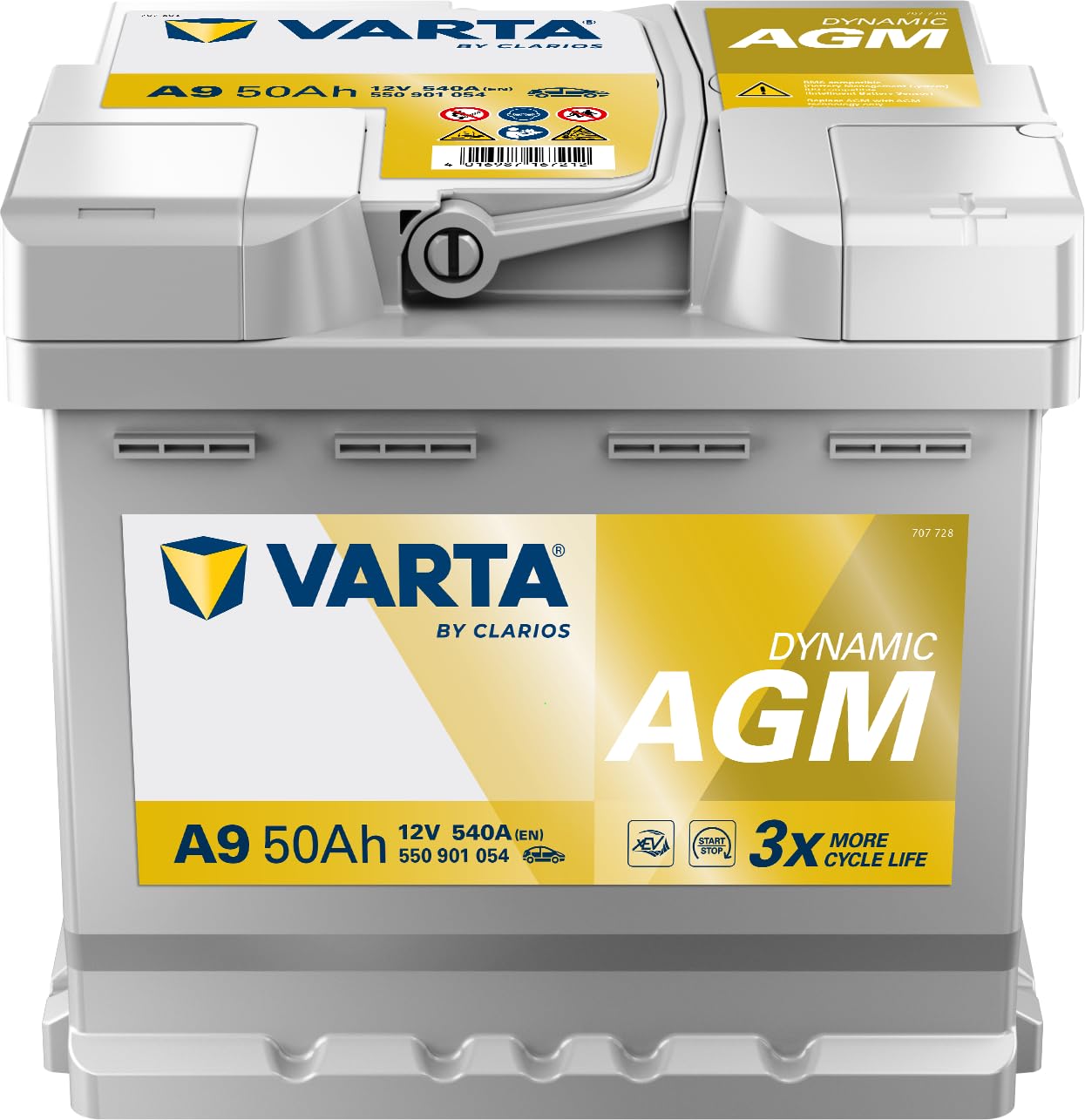 VARTA Automotive DYNAMIC AGM (A9) 12V 50Ah 540A - Batteria auto al piombo-acido per sistemi start-stop e xEV - Batteria di avviamento per fabbisogno energetico più elevato - senza manutenzione