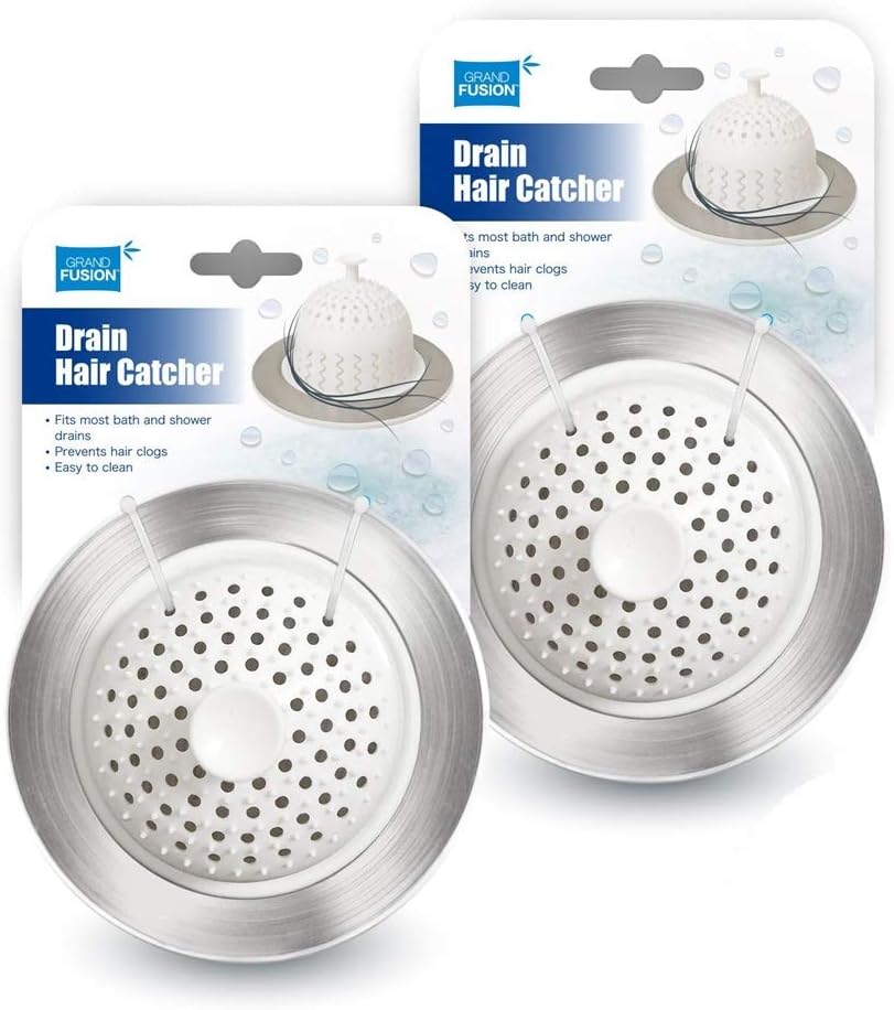 SHOWER & BATHTUB DRAIN HAIR CATCHER 2 PACK SET, Soft Silicone Dome Prevents Hair From Clogging Tub and Shower Drains. Stainless Steel Accents