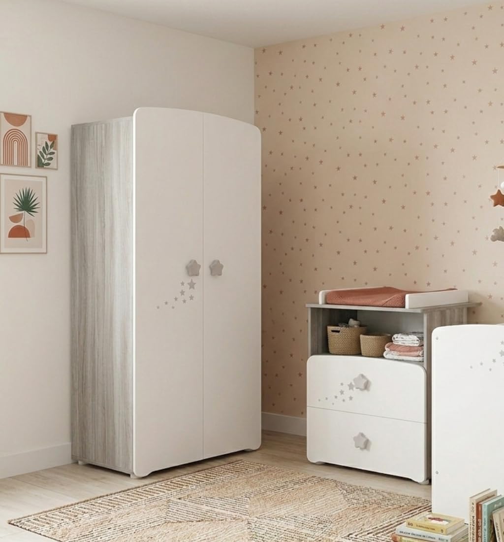 BabyPrice Armadio a 2 ante per bambini 175x85x56 cm legno bianco