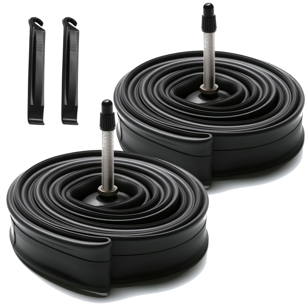 Camera d'aria per bici da strada, 700 x 23 C, 700 x 25 C, 700 x 28 C, 700 x 30 C, 700 x 32 C, valvola Presta, 2 camere d'aria per bicicletta da strada, con 2 leve per pneumatici, in gomma butilica di