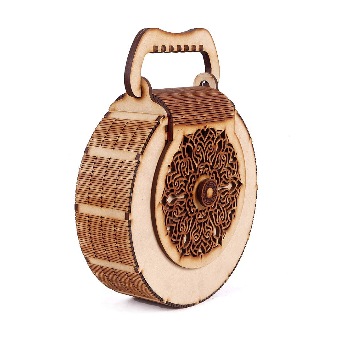 Women's Round Shape Decorative Lesser Cutting Wooden Purse Women's Handbag Bag is a Fashionable Wooden Sling Bag-image-22