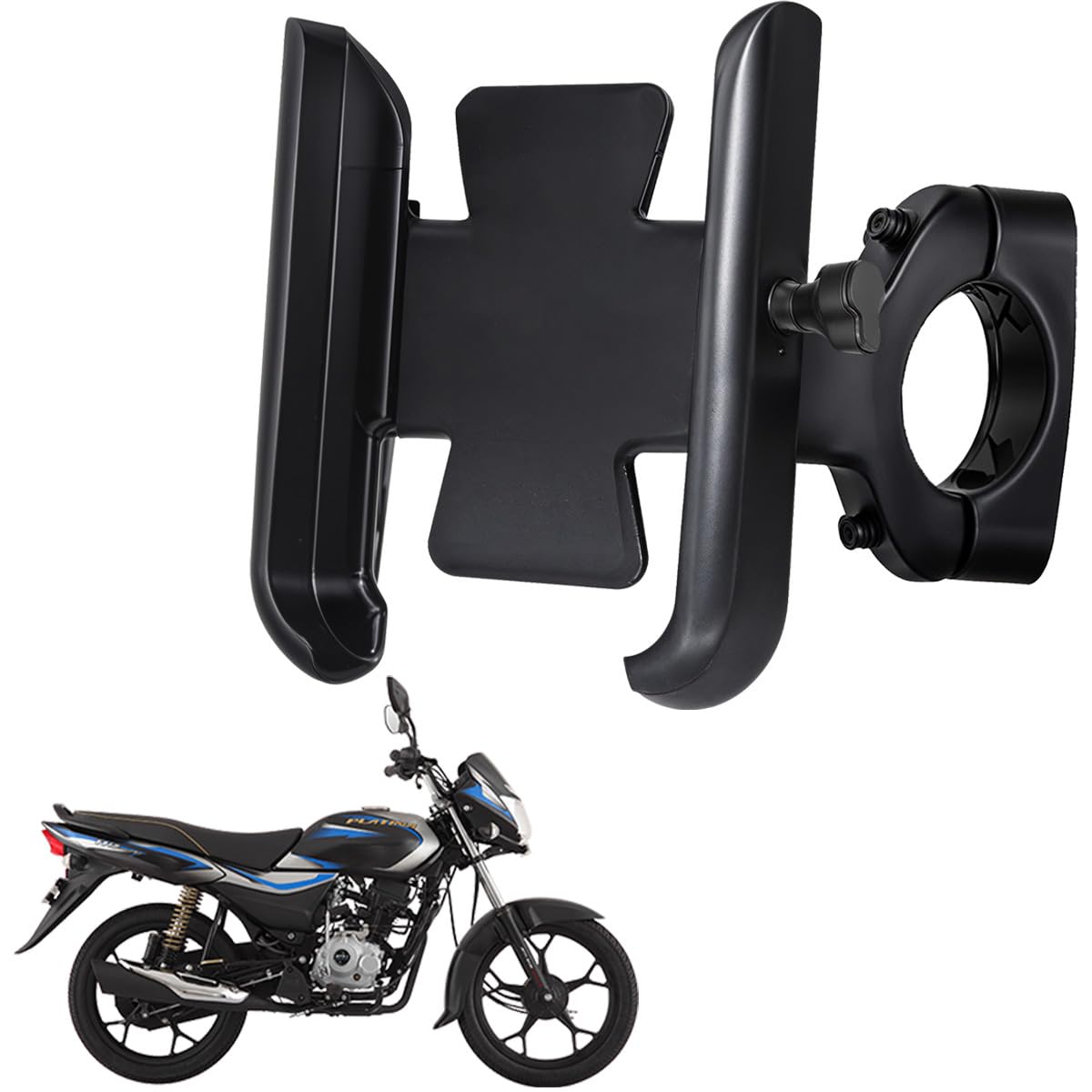 WHIPONE CNC Metal Bike Mobile Holder Compatible for Bajaj Platina 110, 360° Rotation Phone Mount Cradle for Bicycle & Motorcycle, Handlebar for All Smartphones, Anti-Slip, Full Grip (Black)-image-41
