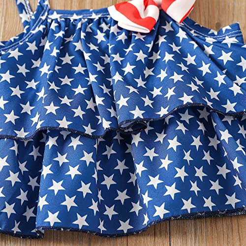 Little Girls Independence Day USA Outfits Toddler Kids 4 of July Ruffle Tank Tops Bow Shorts Baby Boys American Flag Set2