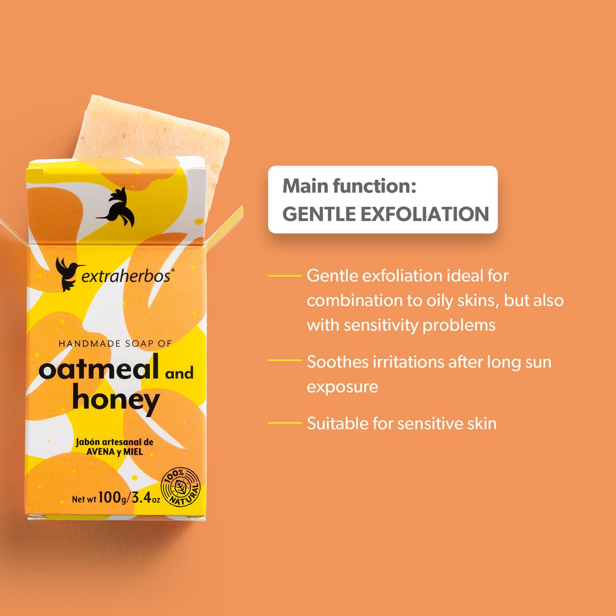 Extraherbos Oatmeal & Honey Soap Bar - Gentle Exfoliating Face & Body Cleanser for Sensitive, Dry & Combination Skin -Soothes Irritation, Softens & Hydrates – Vegan– 3.4oz (100g) image 5