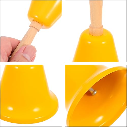 Miniatura 6 de MAGICLULU Campana de llamada de Navidad con mango de madera, campana de mano sólida para decoración de cena de Navidad, color amarillo
