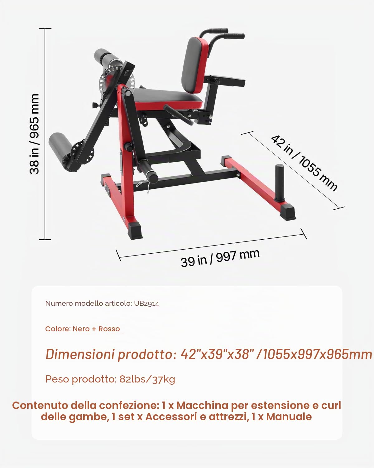 VEVOR Macchina per Gambe da Seduti, Estensione Rotatoria per le Cosce, Attrezzatura Regolabile per Esercizi Speciali per Corpo, Panca per Allenamento Pesante per Palestra Capacità 249,5 kg