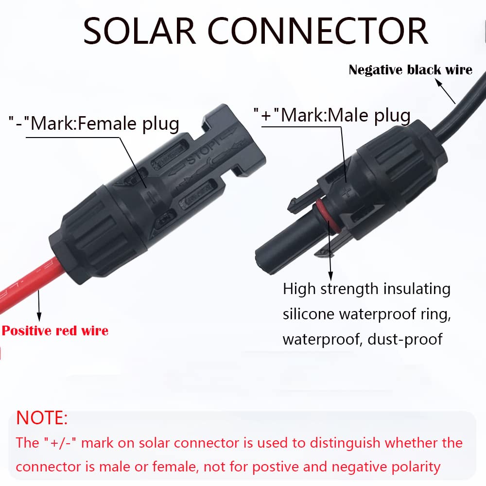 CTRICALVER Wtyczka do paneli słonecznych, 10AWG, kabel adapterowy, z wodoszczelnym gniazdem i wtyczką, zestaw adapterów modułu solarnego 40 cm