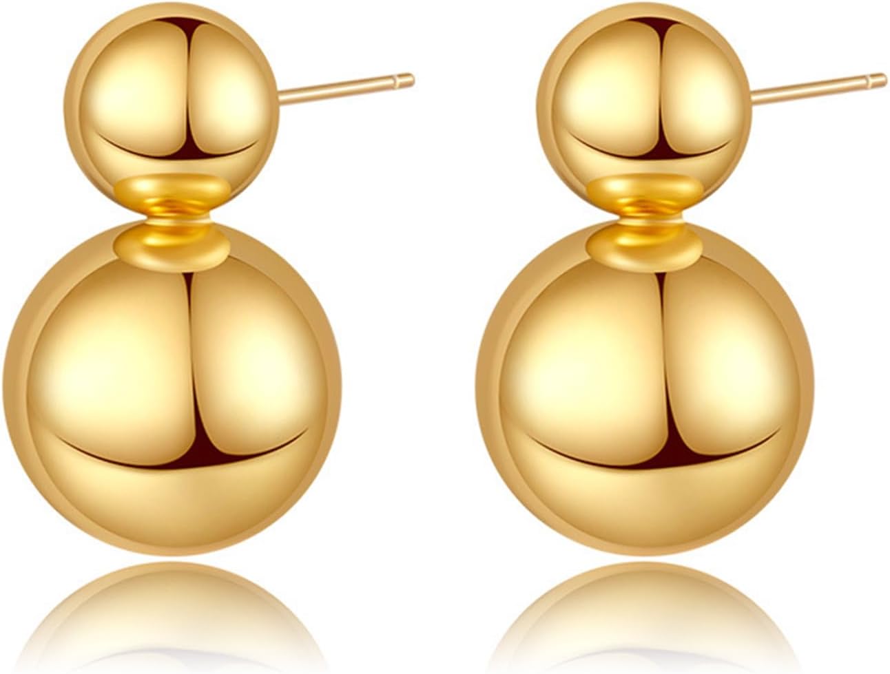 RAUCHBE Gold Double Ball Drop Earrings for Women Round Ball Earrings Thick Bead Earrings Stud Trendy Jewelry