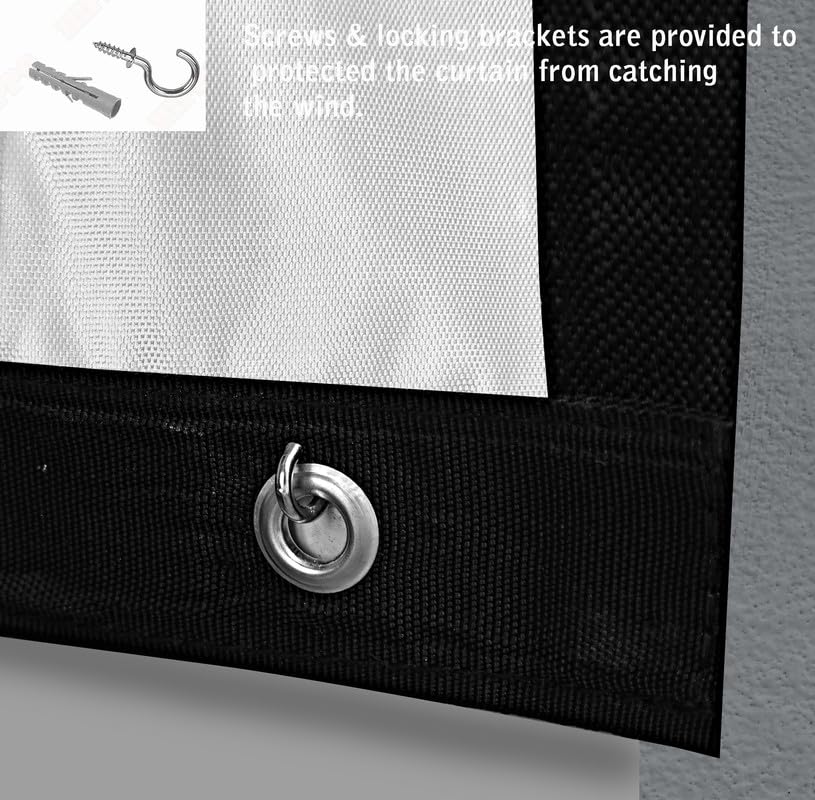 Image of Polyester with PVC Fabric Outdoor Waterproof Curtain with Top Eyelet Protect from AC, Sun, Dust & Rain Used for Balcony, Door & Window (White Color 4.5 X 12 Feet, Pack of 1 Piece)