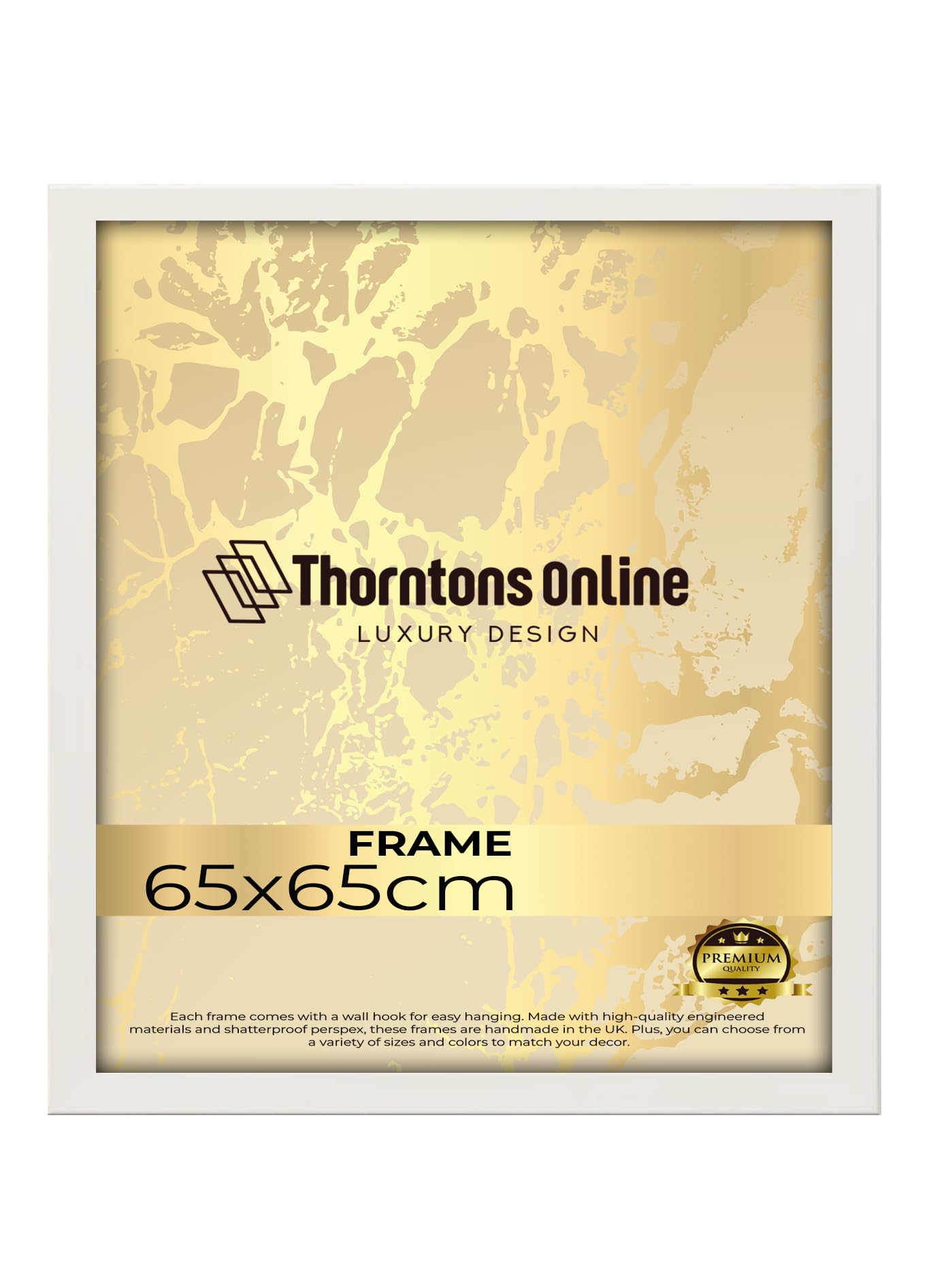 Throntons White Frame 65 cm x 65 cm MDF Wood Photo Picture Poster Frame with Acrylic Glass Portrait or Landscape Wall Mount Decoration Display