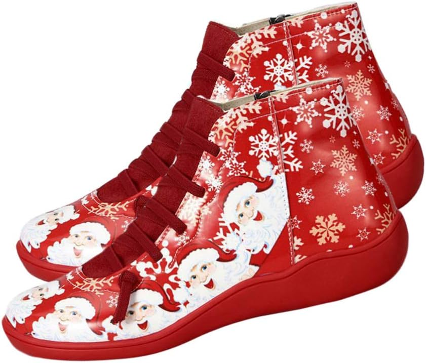 Holibanna 1 Pair Santa Booties Women’s Slippers Ladies Christmas Shoes Santa Claus Ankle Boots Women Christmas Boots Elf Slippers Socks Xmas Short Boots Artificial Pu Miss Men's Shoes Winter