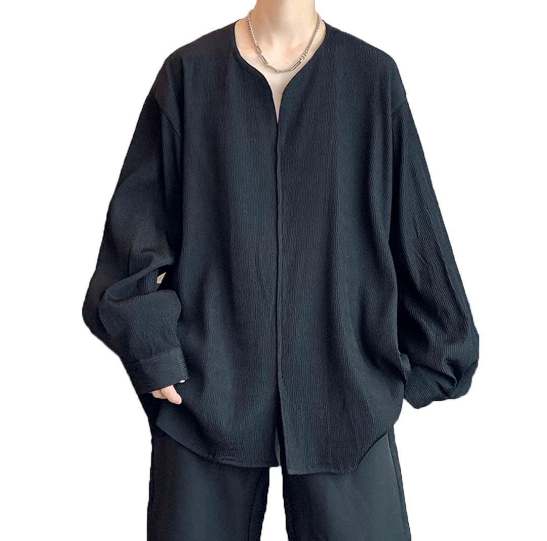 Yeuyyben Camicia A Maniche Lunghe Estiva Camicia Elegante da Uomo Camicie di Seta Sciolte Camicia Pullover Oversize da Uomo