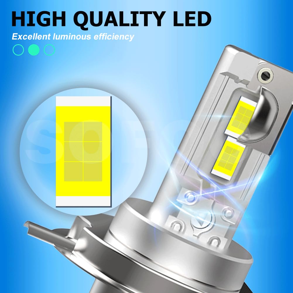 SOFOC H4 Lampadina 9003/HB2 Led 500% Più Luminosa Dei Fari Alogeni Per Moto/Auto Bianco DC 12V-18V 60W 4000Lm P43T Design Con Fascio Alto E Basso 1Pcs