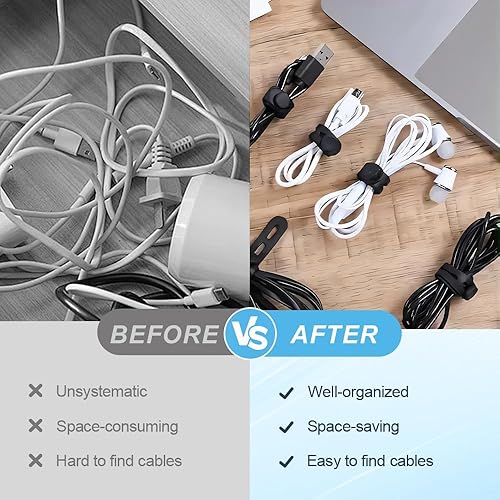 Miniatura 2 de Organizador de cables de silicona para cables, 5.118 in, organizador de cables para agrupar cables de carga, cortinas, sombrillas, aperitivos, en el