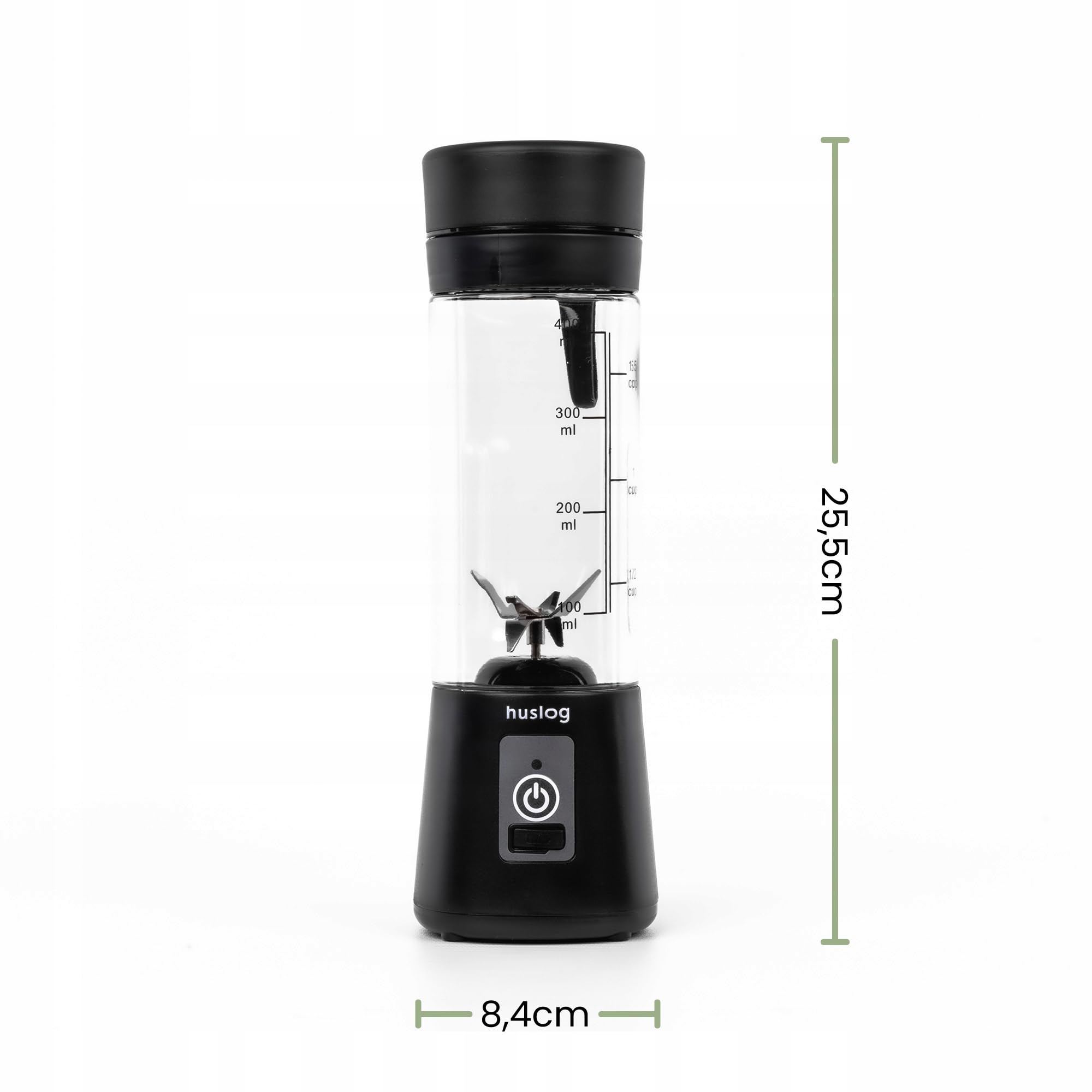 bezprzewodowy blender TO GO 180W, 6 ostrza ze stali nierdzewnej, 470ml pojemność, USB-C & USB-A ładowany, blokada bezpieczeństwa, kompaktowy z uchwytem, do smoothie, koktajli białkowych, czarny