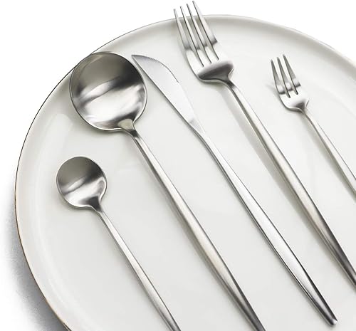 Miniatura 4 de JASHII Nice Kitchen - Juego de cubiertos de acero inoxidable para 4 personas con tenedor de cuchara grande (plateado)