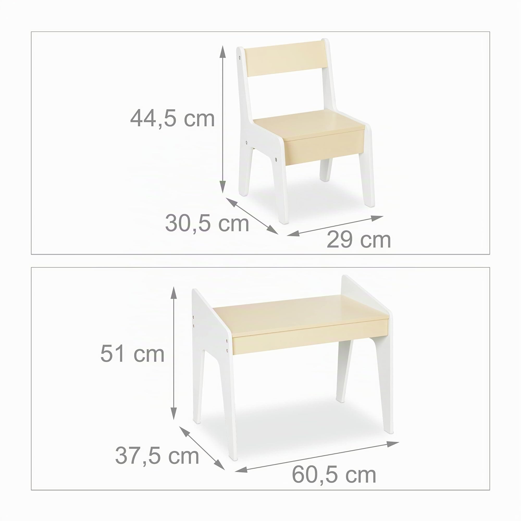 Relaxdays Ensemble de Table et de Chaise pour Enfants, kit pour crèches, Bambins, Couleurs Beige et Blanche