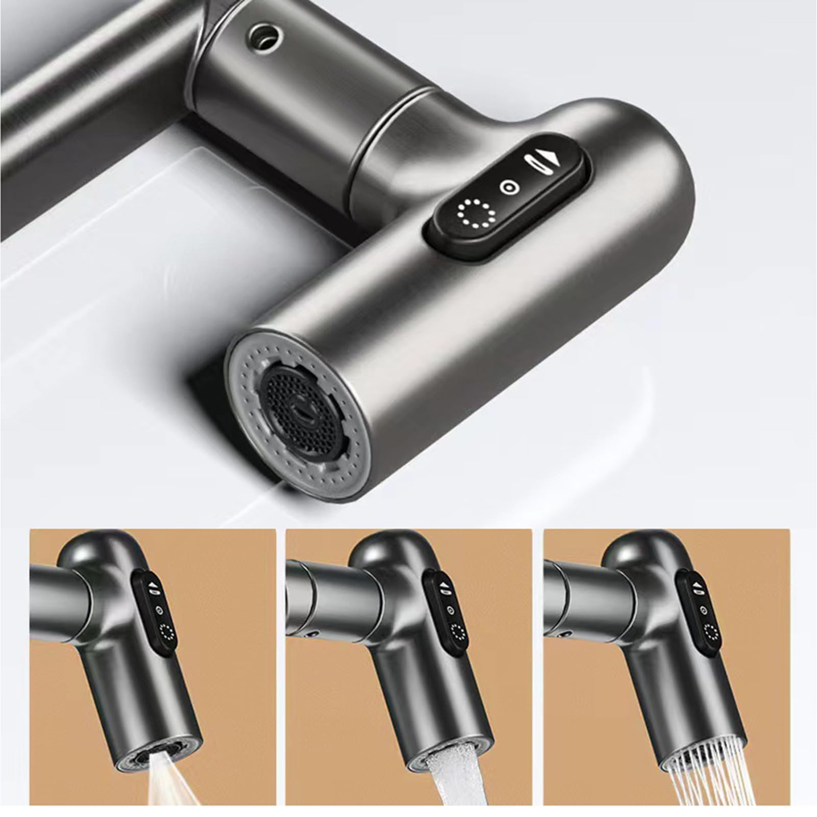 Wasserhahn, LED Temperaturanzeige, Drehbarer Multifunktionshahn, Spültischarmatur(3/8 Schnittstelle)
